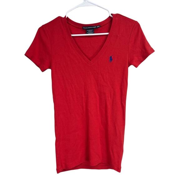 Ralph Lauren Sport Red V-Neck Short Sleeve Women's T-Shirt Medium - Picture 1 of 7